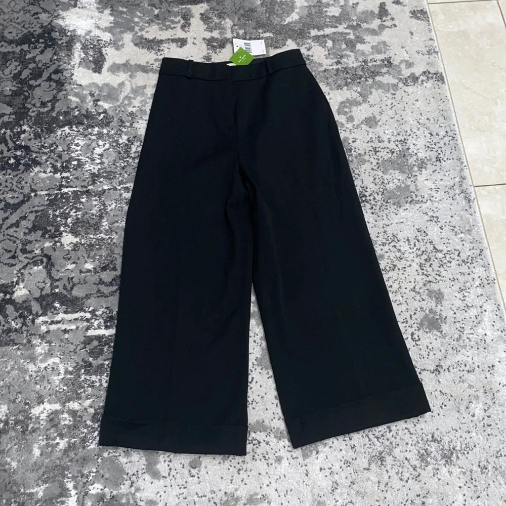 Kate Spade Black Cuffed Wide Leg High Rise pants NWT